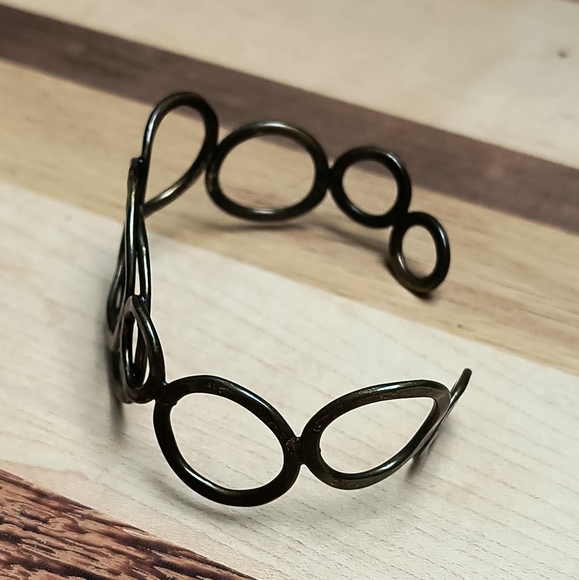 Open Cuff Bracelet Geometric Rare Y2K Old Gold Tone Metal - Picture 2 of 8